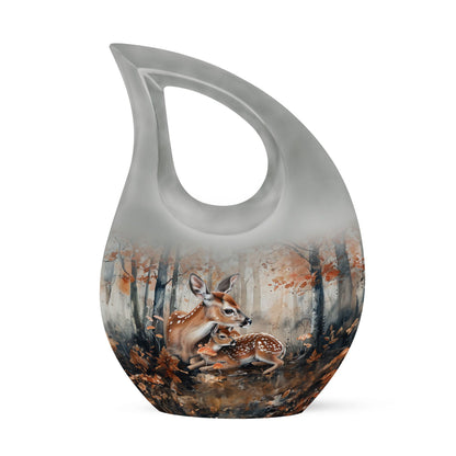 10-inch Deer Family Urn with Cross Drop Design, 
