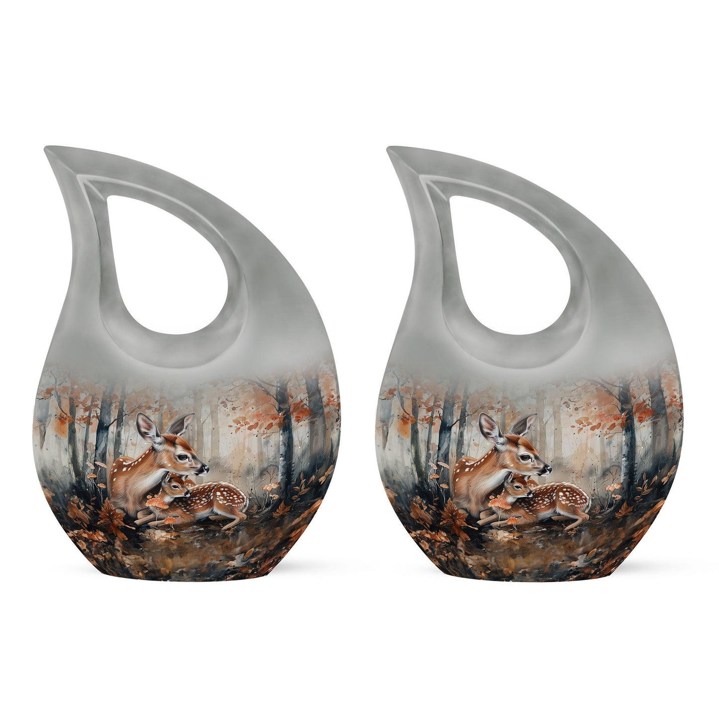 10-inch Deer Family Urn with Cross Drop Design, 