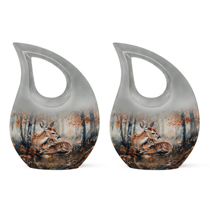 10-inch Deer Family Urn with Cross Drop Design, 