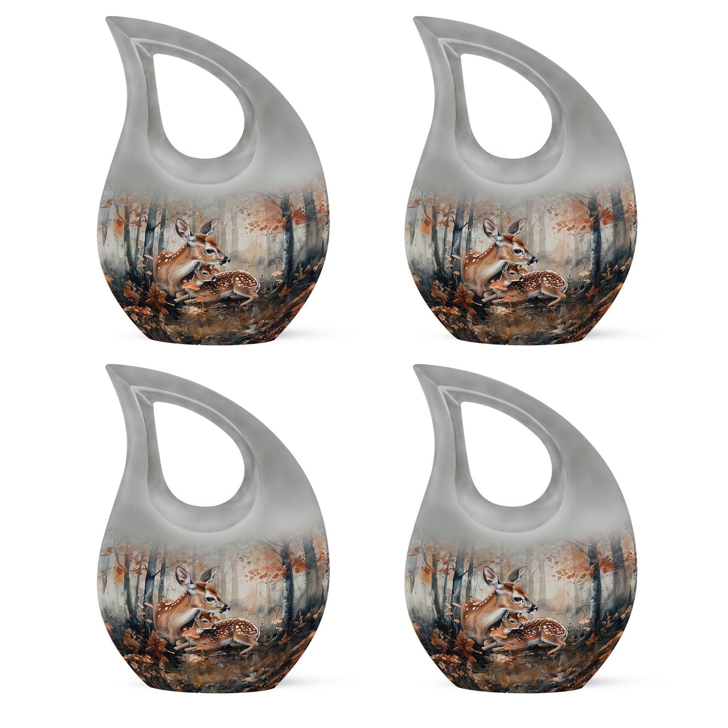 10-inch Deer Family Urn with Cross Drop Design, 