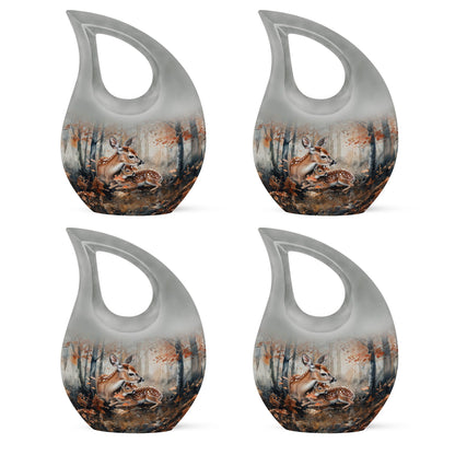 10-inch Deer Family Urn with Cross Drop Design, 