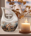 10-inch Deer Family Urn with Cross Drop Design, 