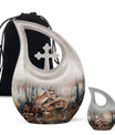 10-inch Deer Family Urn with Cross Drop Design, 