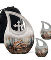 10-inch Deer Family Urn with Cross Drop Design, 
