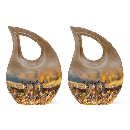 10-inch Deer Family Urn with Cross Drop design