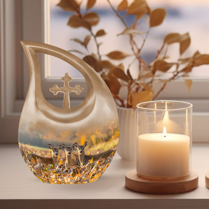 10-inch Deer Family Urn with Cross Drop design
