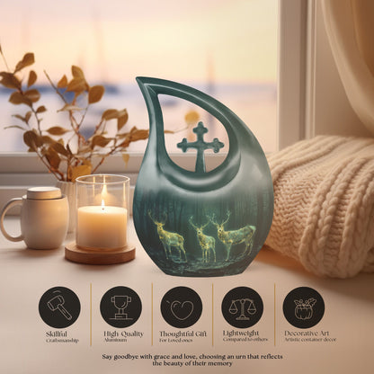 10- inch Deer Family Urn with Cross Drop design,
