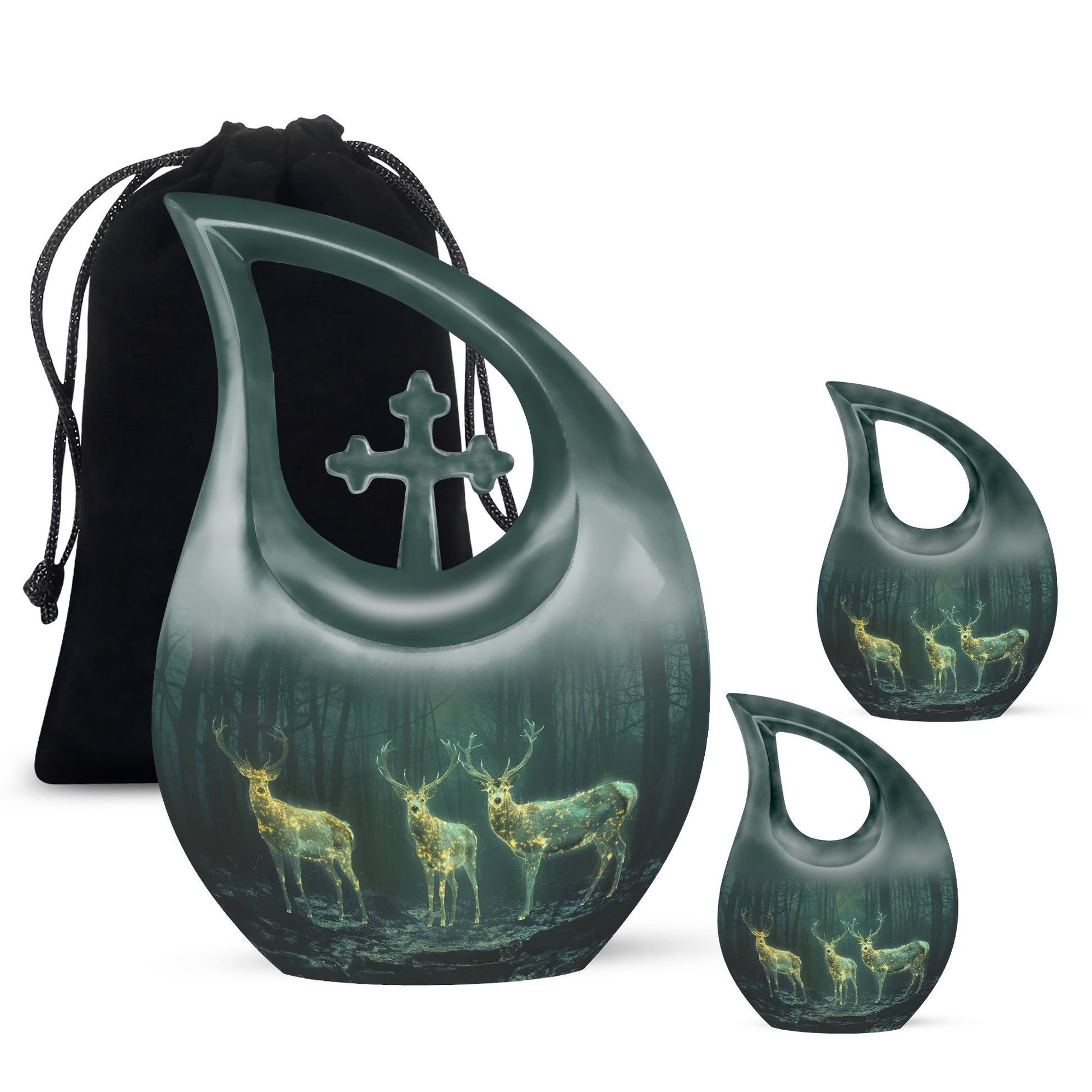 10- inch Deer Family Urn with Cross Drop design,