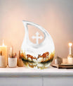 Deer Family themed, 10-inch Cross Drop Large Urn