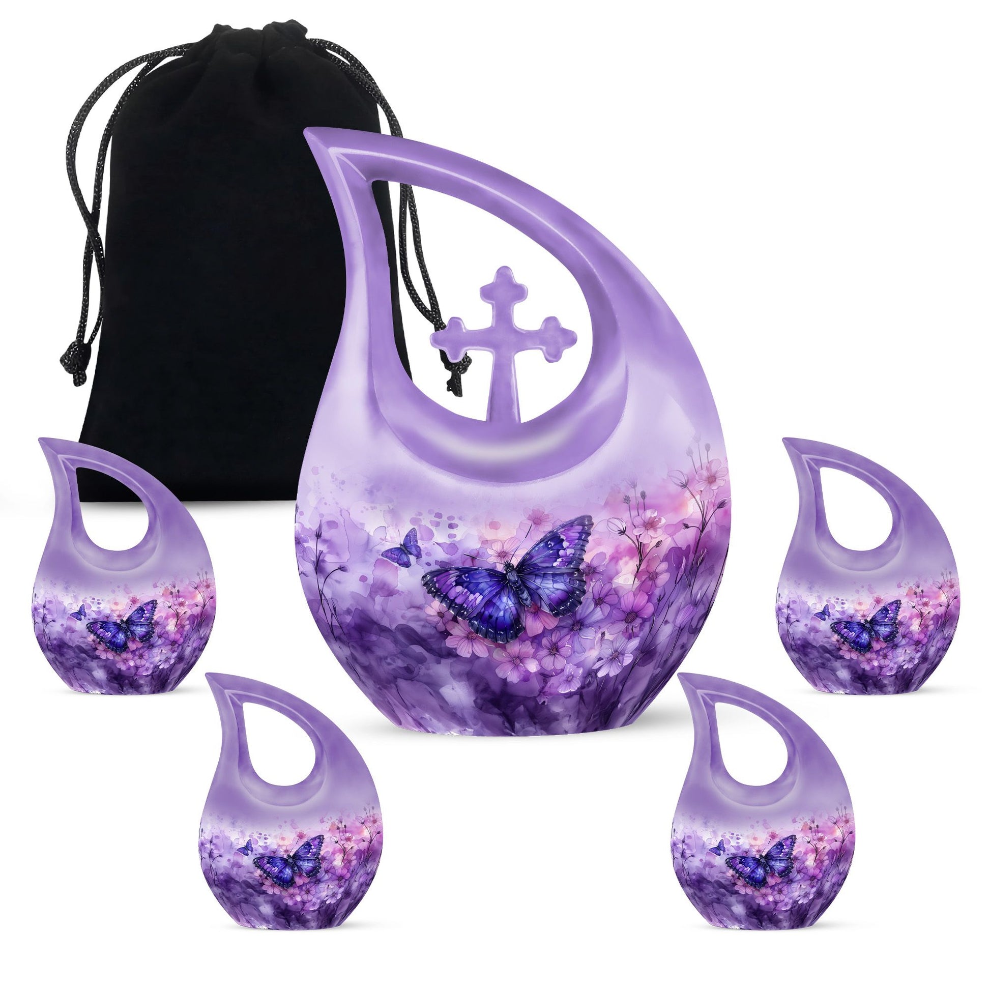 Butterfly Theme Large Urn With 4 Keepsake Urn