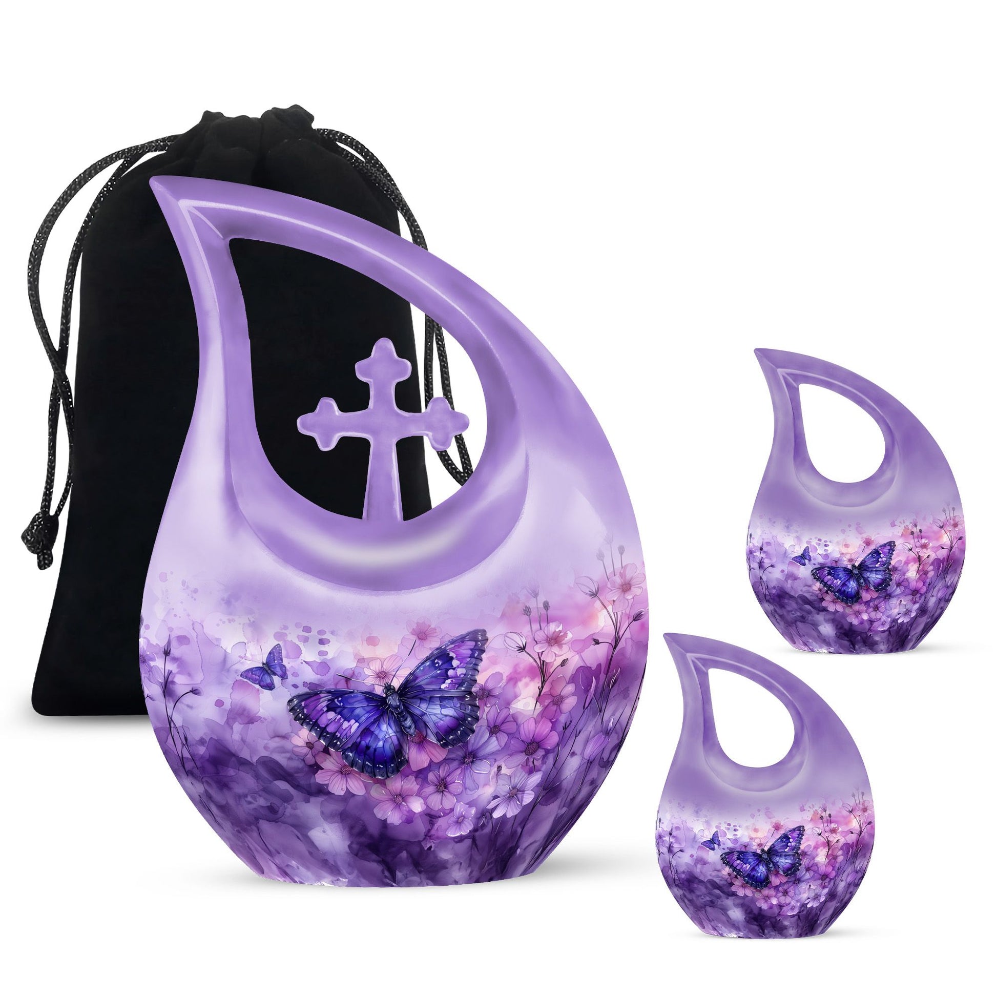 Butterfly Theme Large Urn With 2 Keepsake Urn