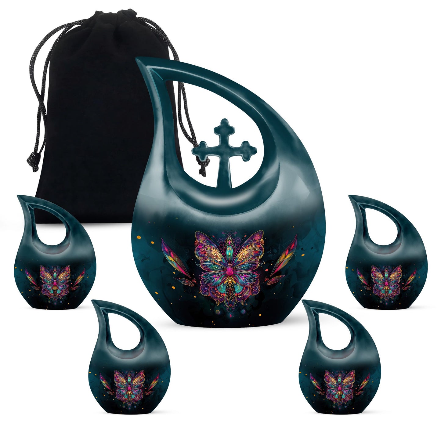 Butterfly Theme Large Urn With 4 Keepsake Urn