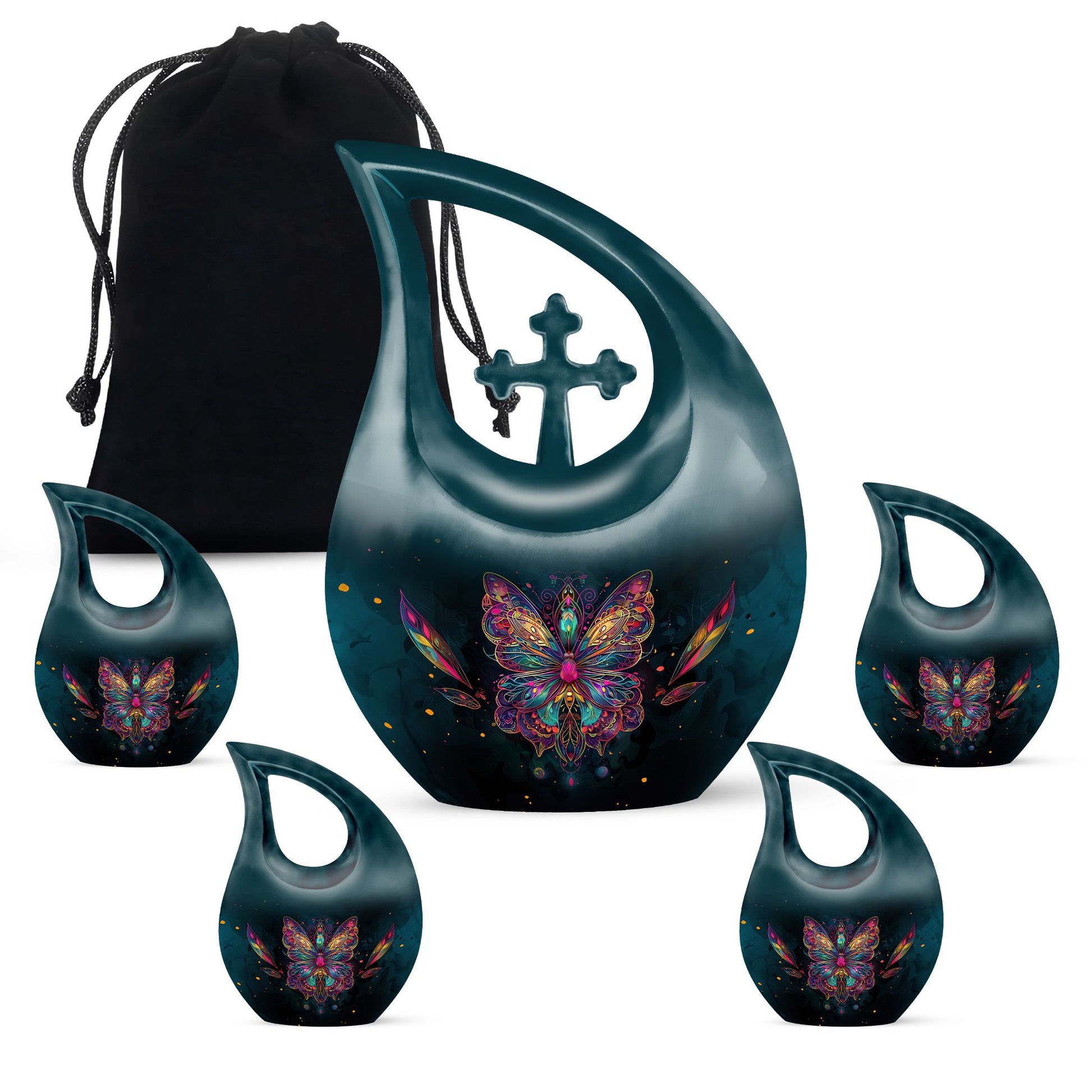 Butterfly Theme Large Urn With 4 Keepsake Urn
