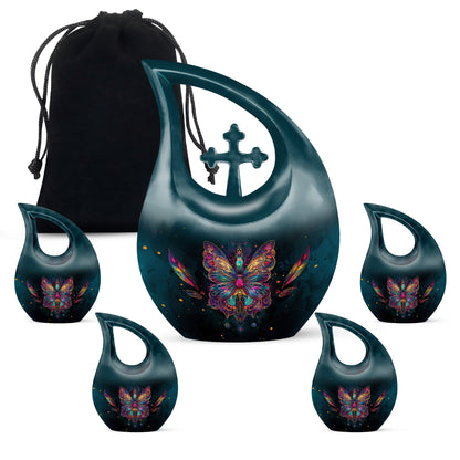 Butterfly Theme Large Urn With 4 Keepsake Urn