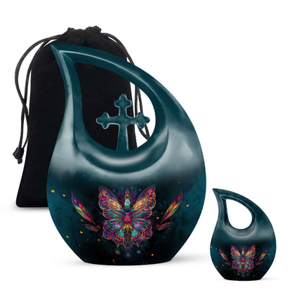 Butterfly Theme Large Urn With 1 Keepsake Urn