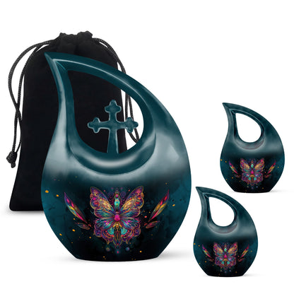 Butterfly Theme Large Urn With 2 Keepsake Urn