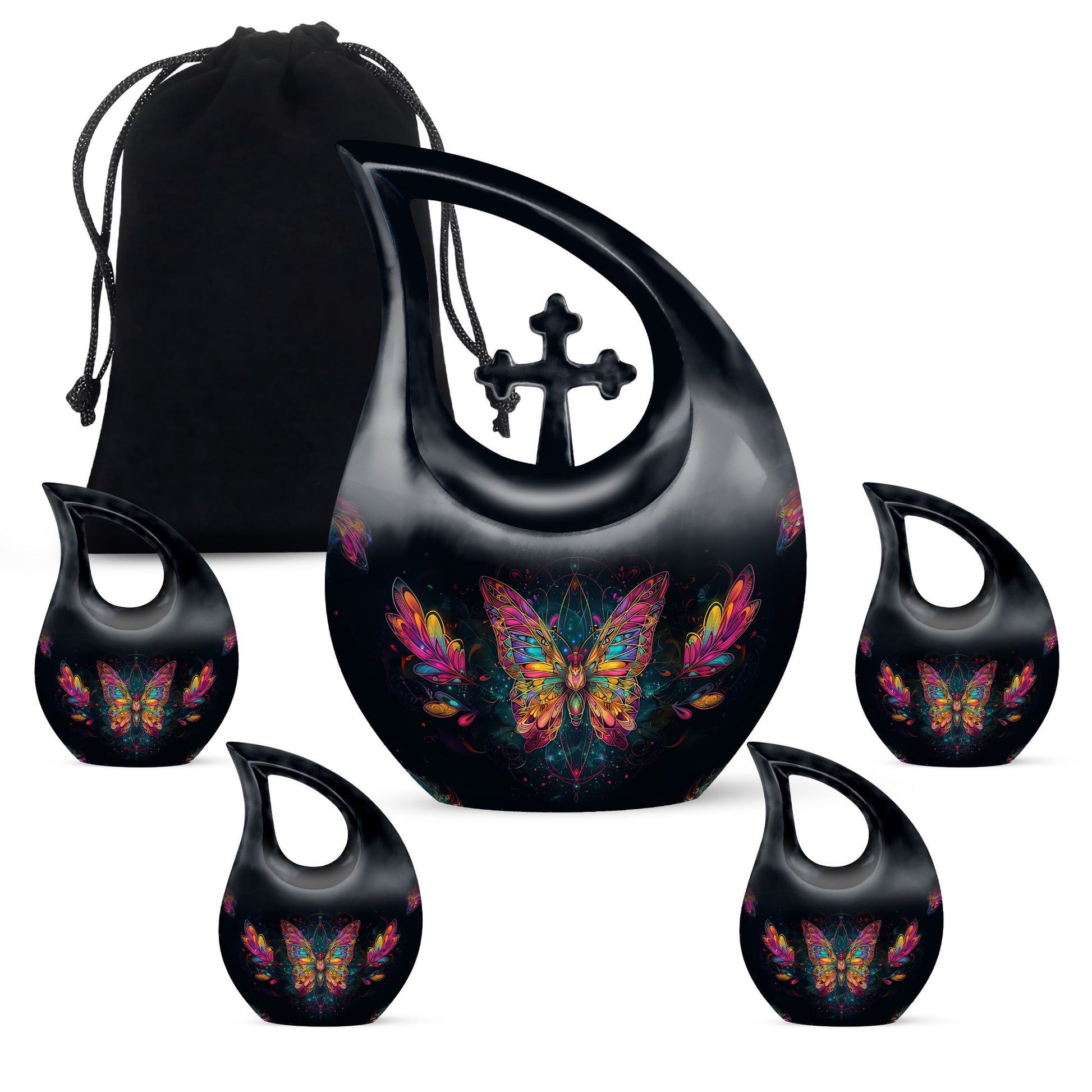 Butterfly Theme Large Urn With 4 Keepsake Urn
