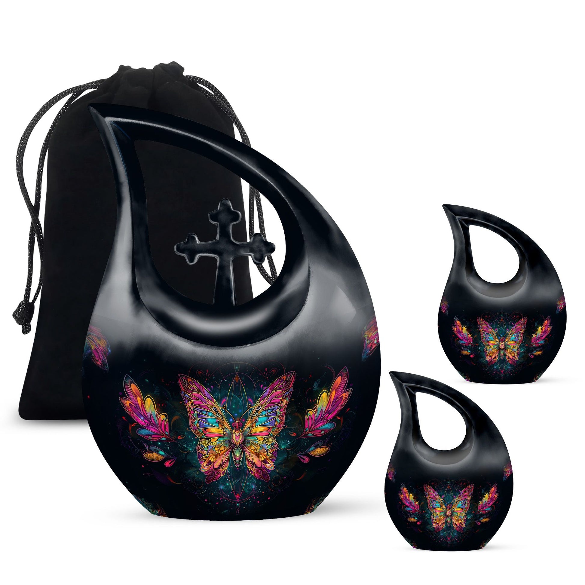 Butterfly Theme Large Urn With 2 Keepsake Urn