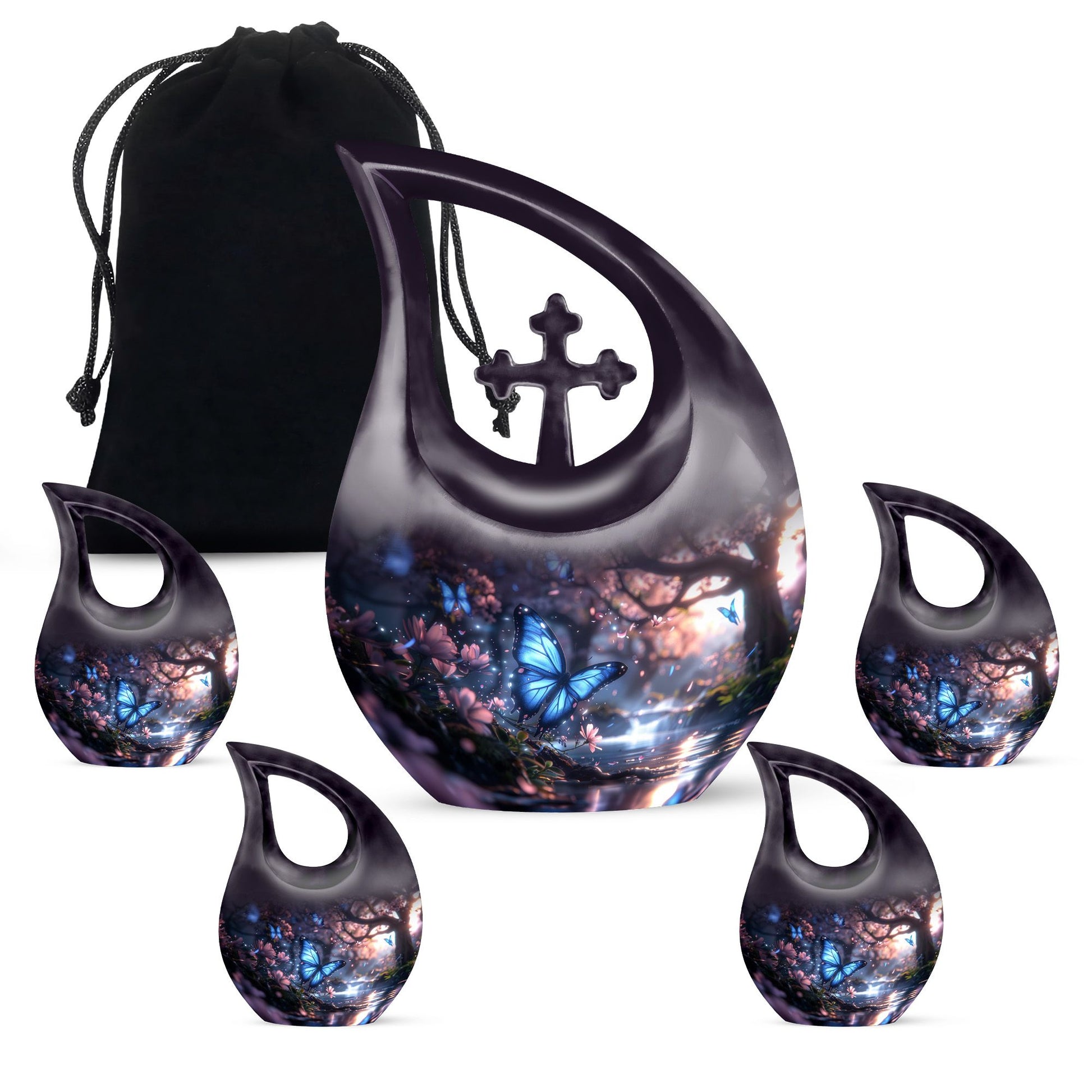 Butterfly Theme Large Urn With 4 Keepsake Urn