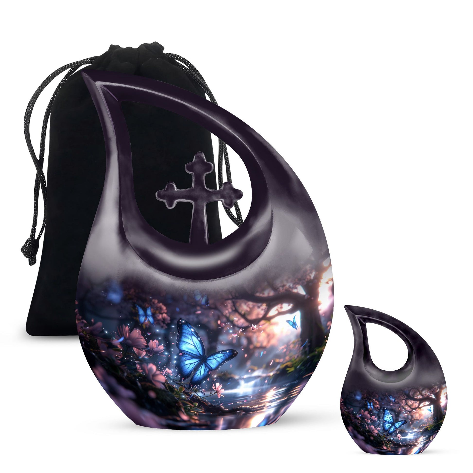 Butterfly Theme Large Urn With 1 Keepsake Urn