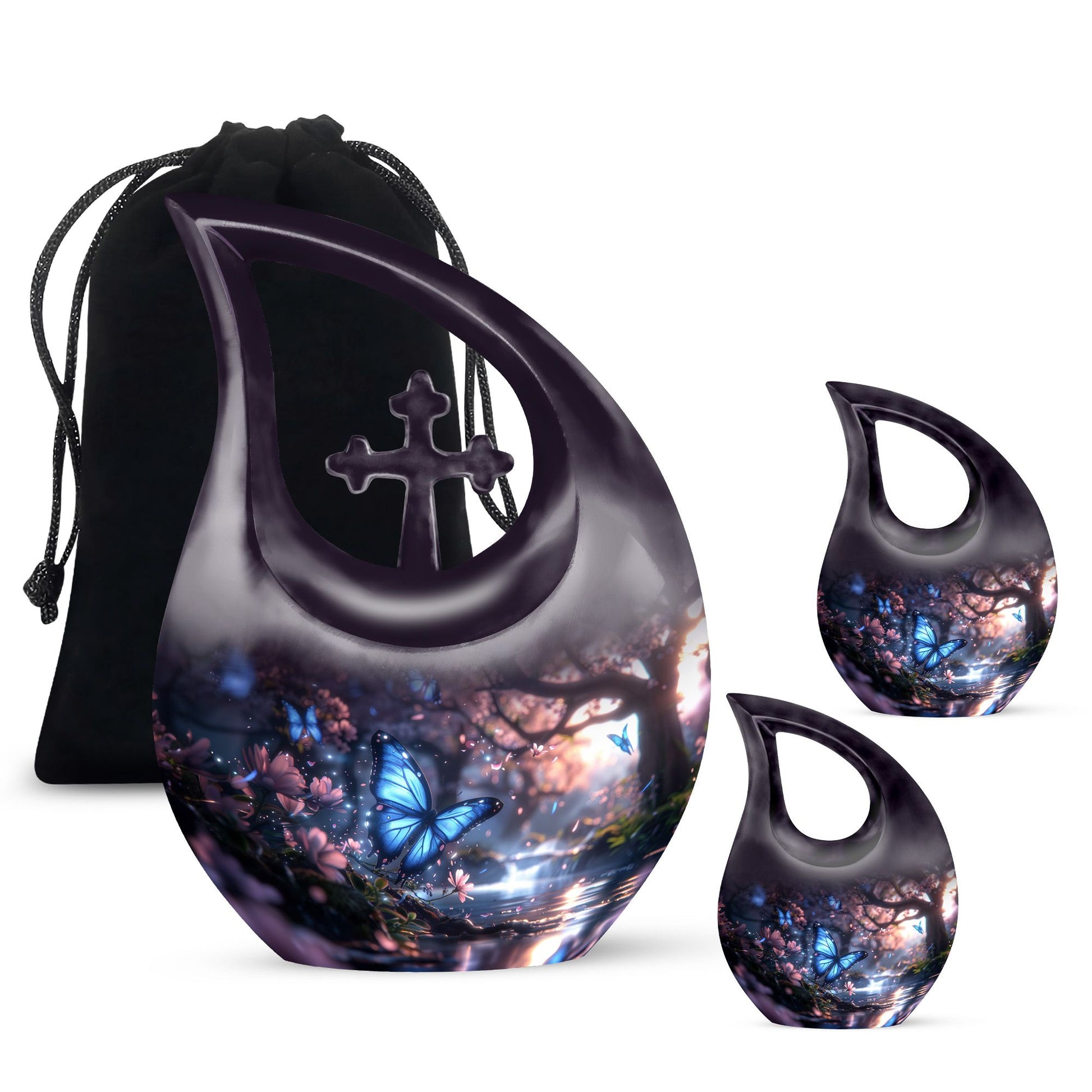 Butterfly Theme Large Urn With 2 Keepsake Urn