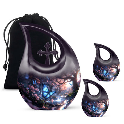 Butterfly Theme Large Urn With 2 Keepsake Urn
