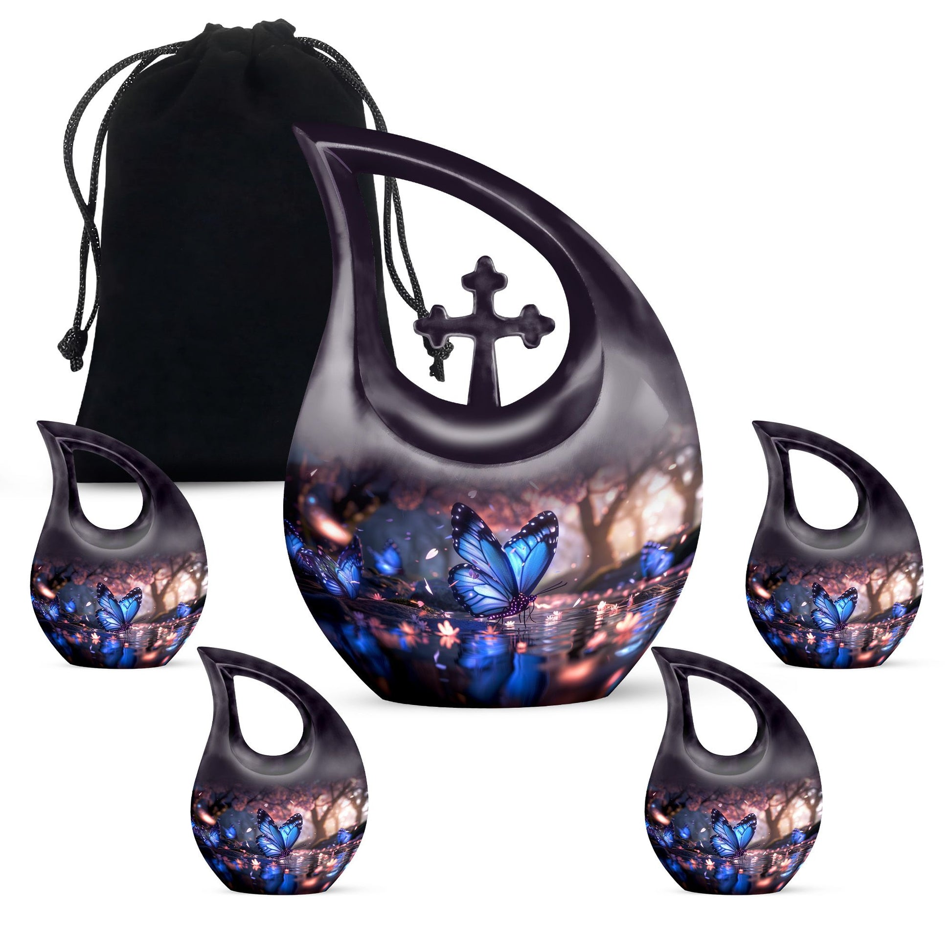 Butterfly Theme Large Urn With 4 Keepsake Urn