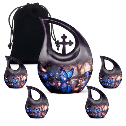 Butterfly Theme Large Urn With 4 Keepsake Urn