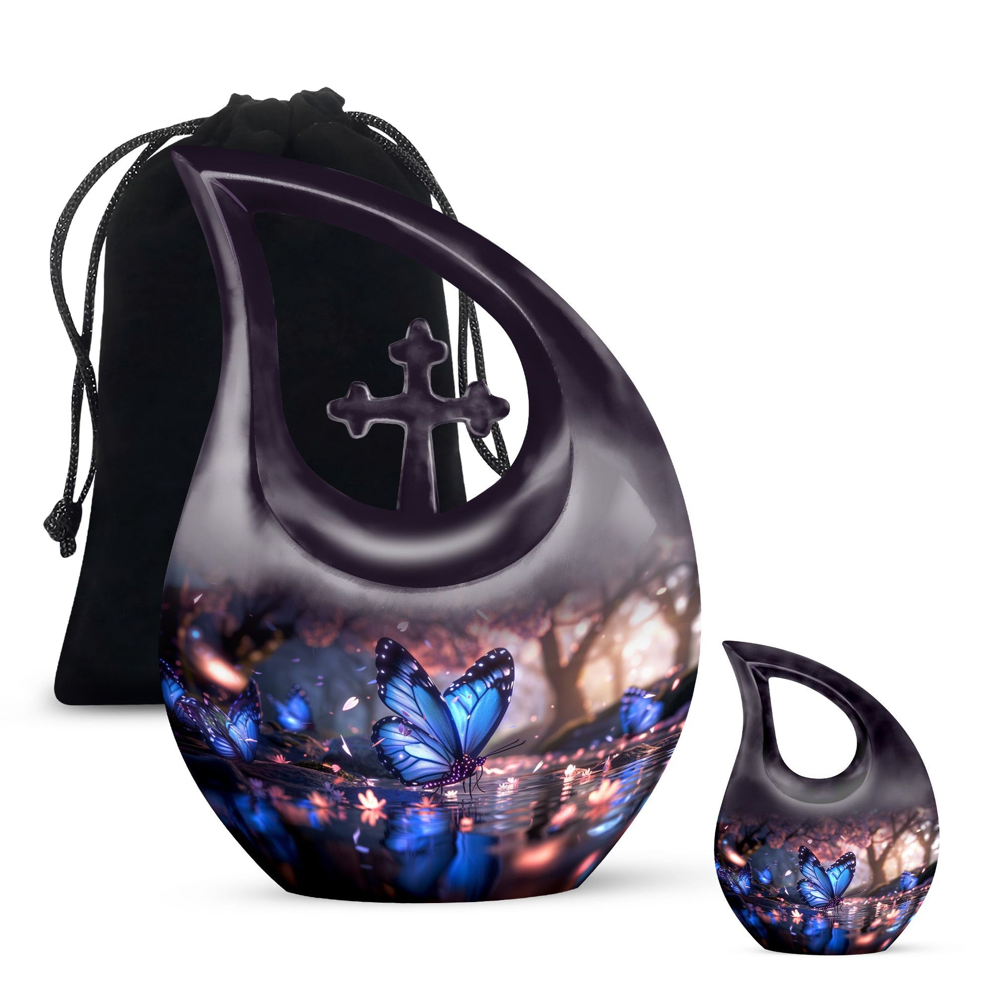 Butterfly Theme Large Urn With 1 Keepsake Urn