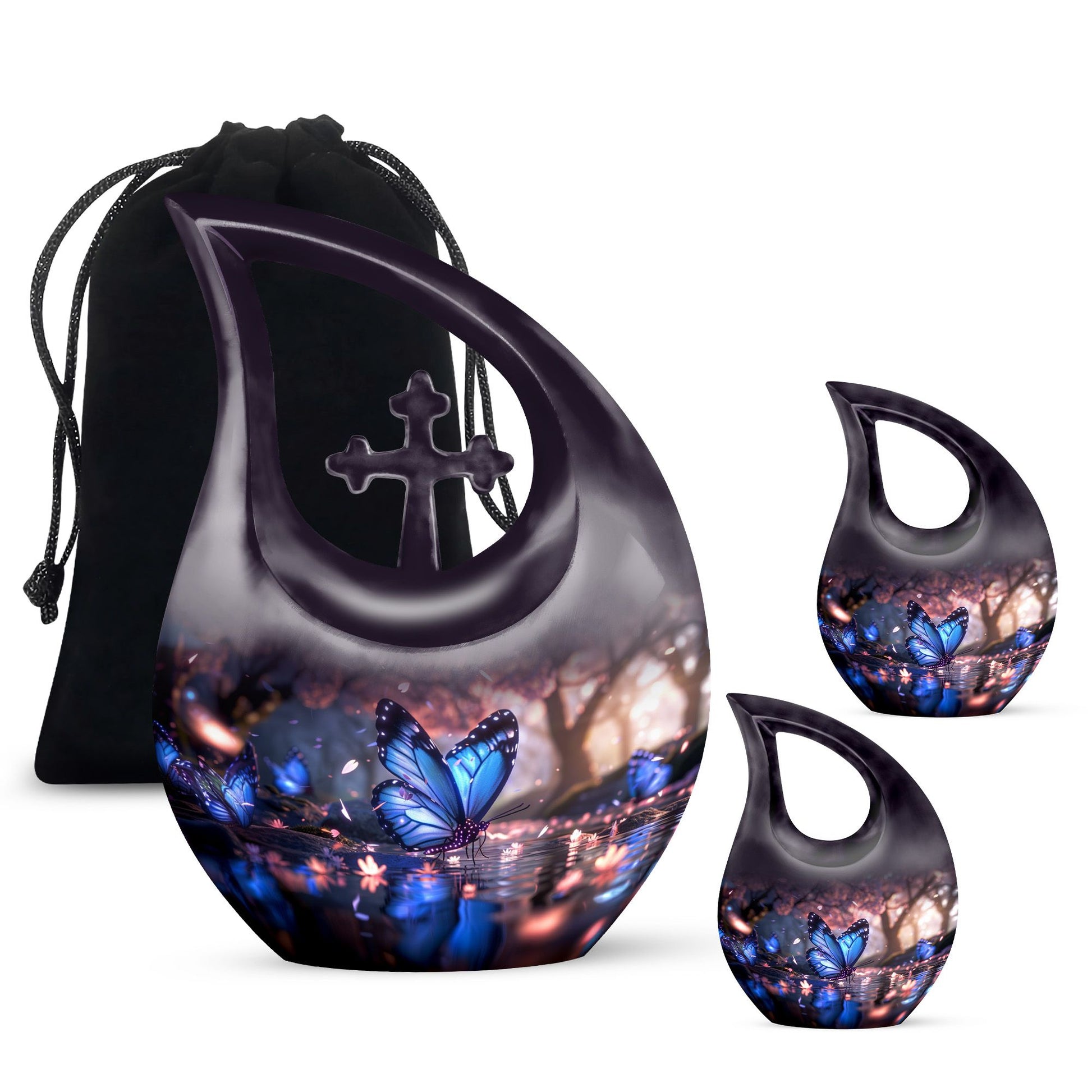 Butterfly Theme Large Urn With 2 Keepsake Urn