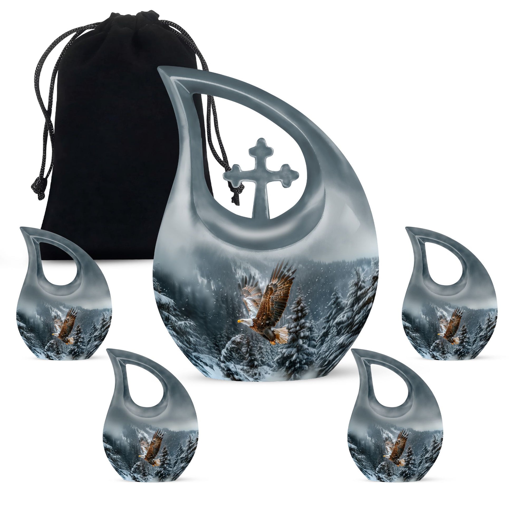 Eagle Theme Large Urn With 4 Keepsake Urn