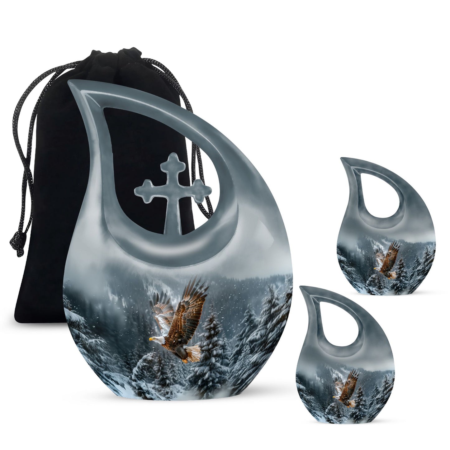 Eagle Theme Large Urn With 2 Keepsake Urn