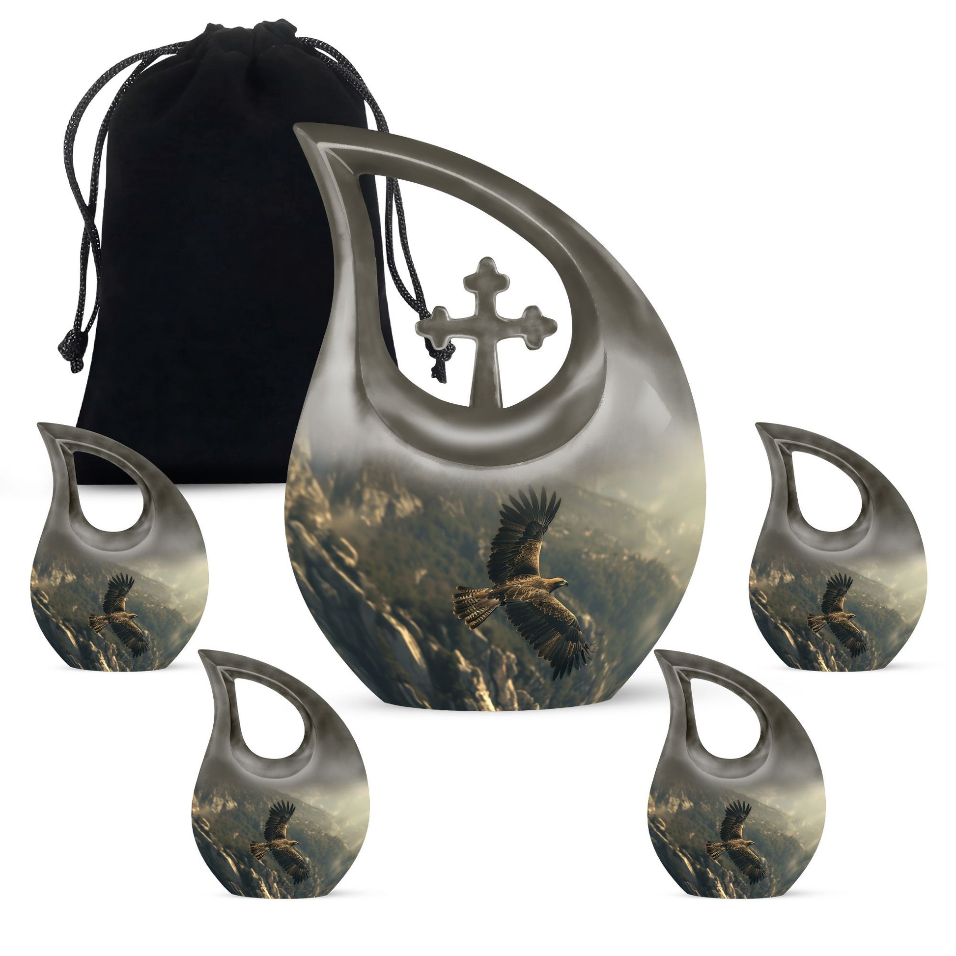 Eagle Theme Large Urn With 4 Keepsake Urn