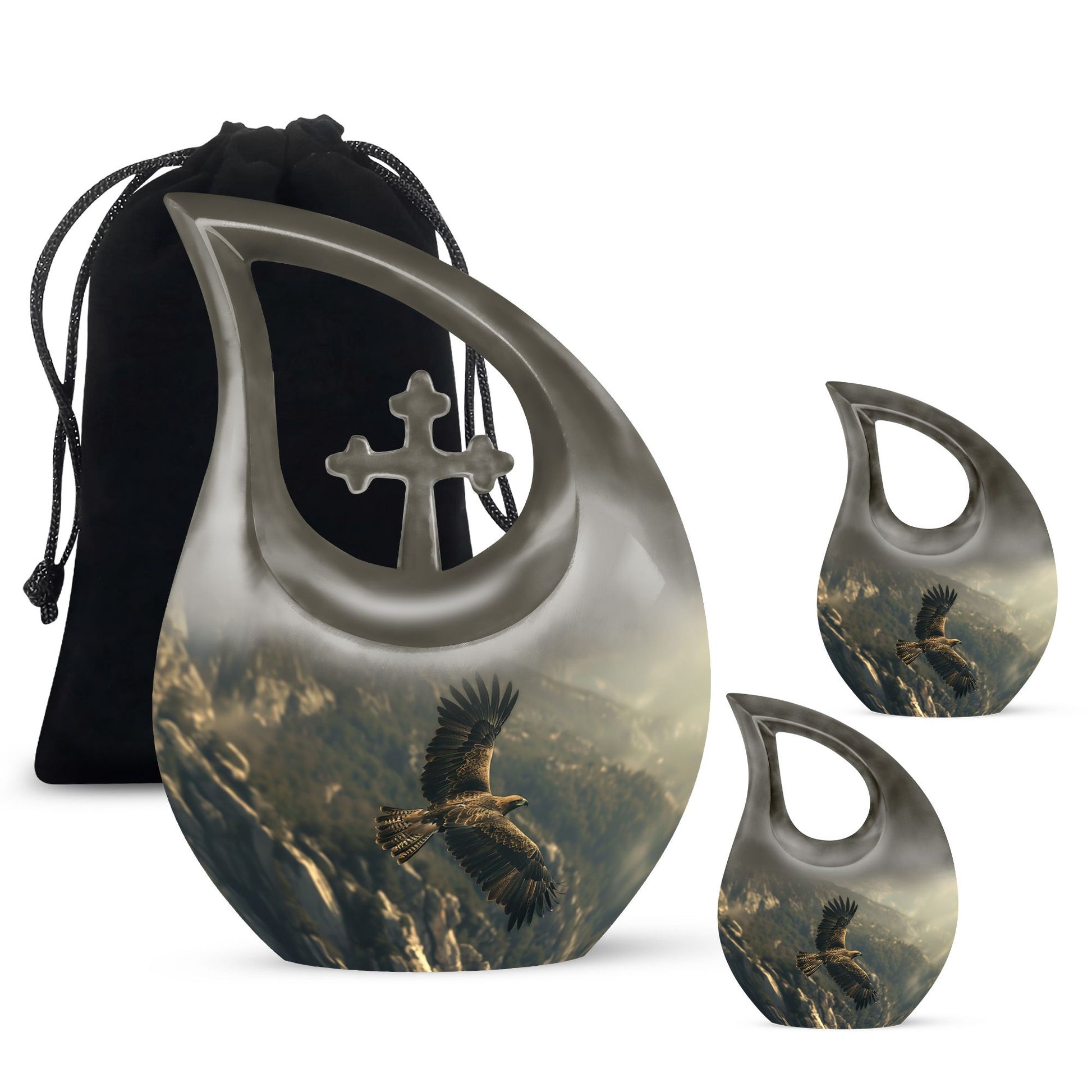 Eagle Theme Large Urn With 2 Keepsake Urn