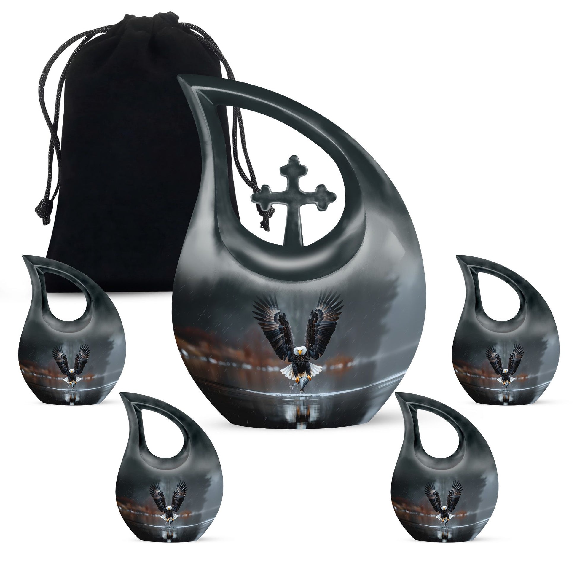 Eagle Theme Large Urn With 4 Keepsake Urn