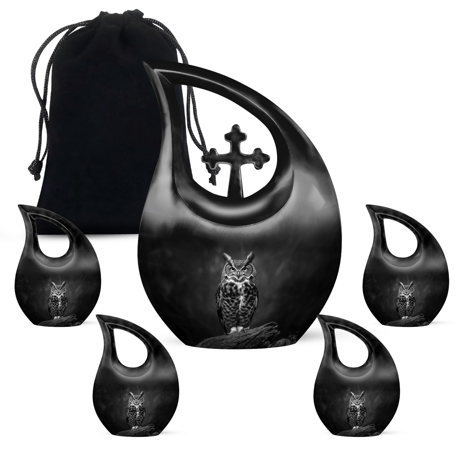 Owl Theme Large Urn With 4 Keepsake Urn