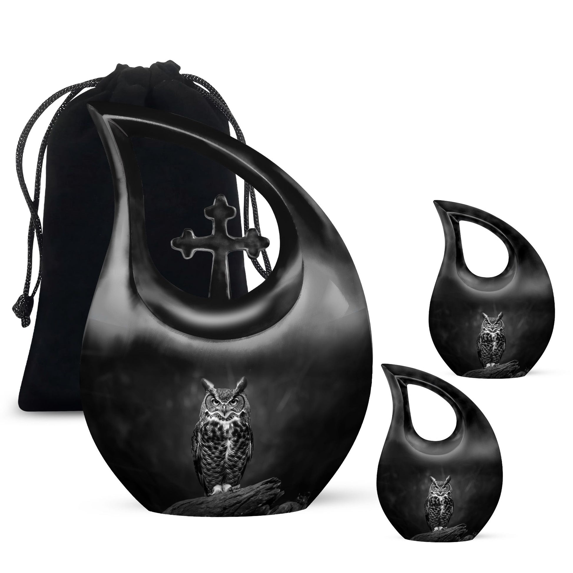 Owl Theme Large Urn With 2 Keepsake Urn