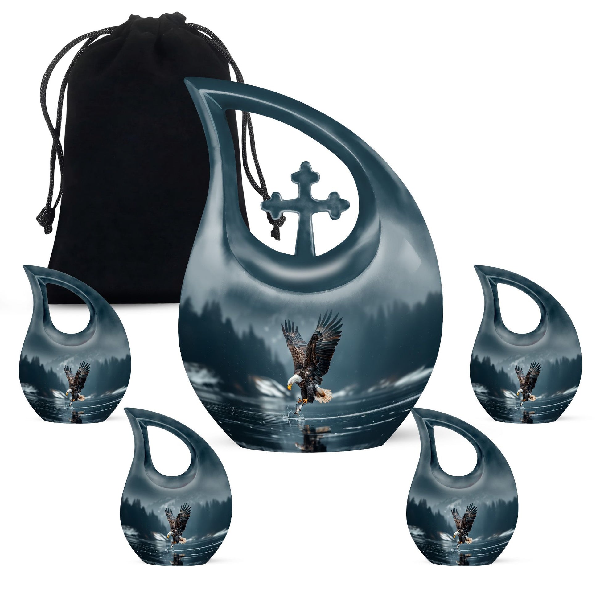 Eagle Theme Large Urn With 4 Keepsake Urn