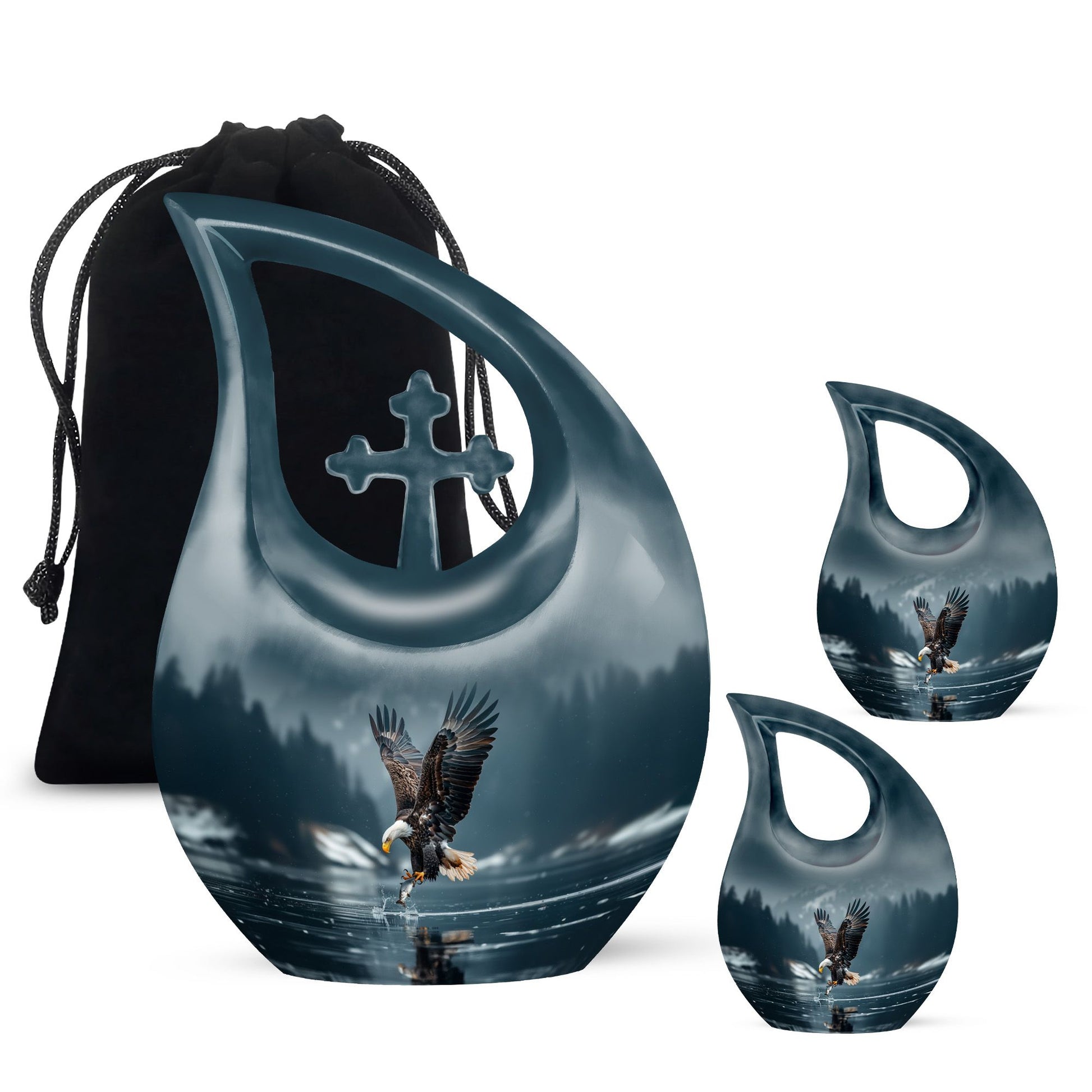 Eagle Theme Large Urn With 2 Keepsake Urn