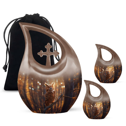 Owl Theme Large Urn With 2 Keepsake Urn