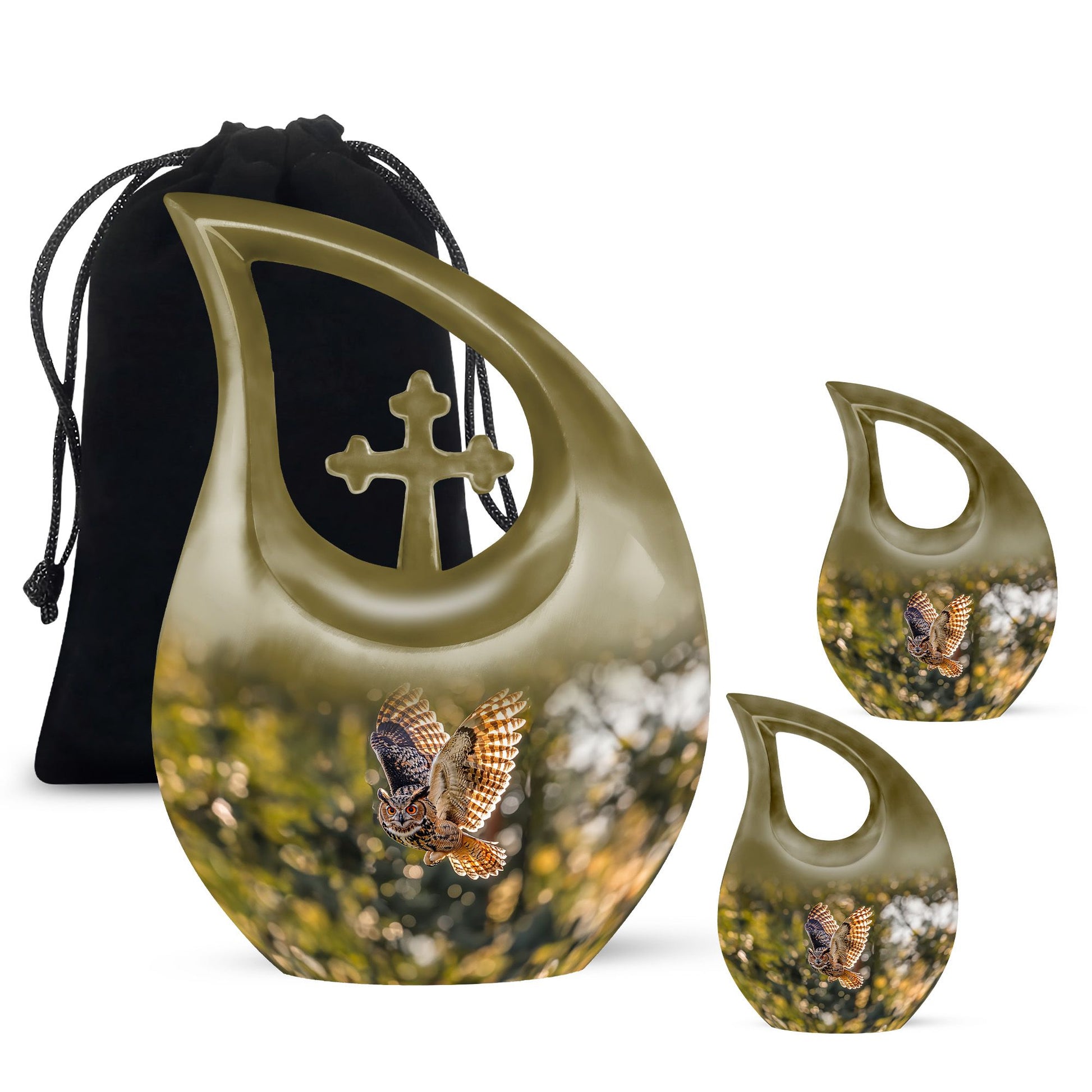 Owl Theme Large Urn With 2 Keepsake Urn