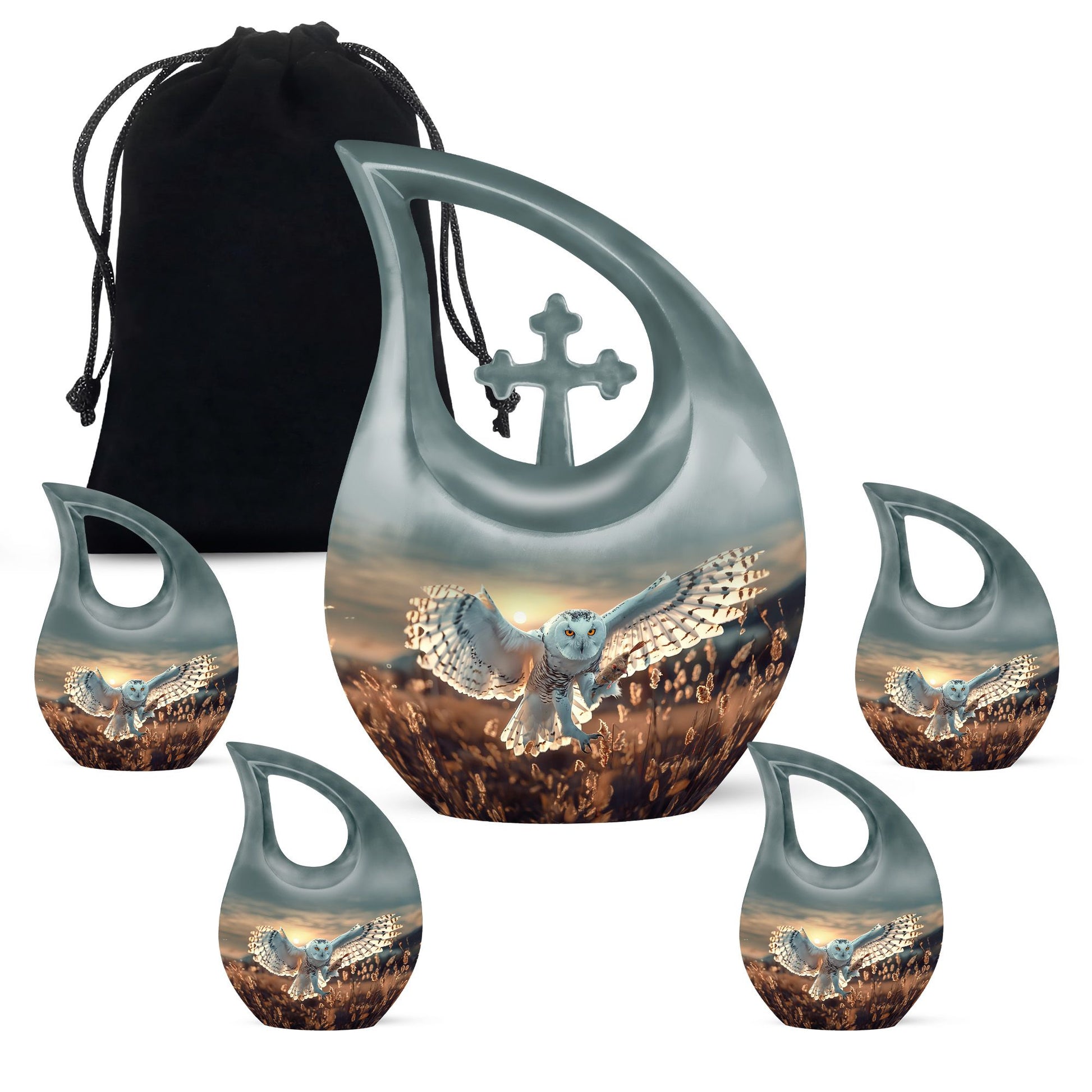 Owl Theme Large Urn With 4 Keepsake Urn