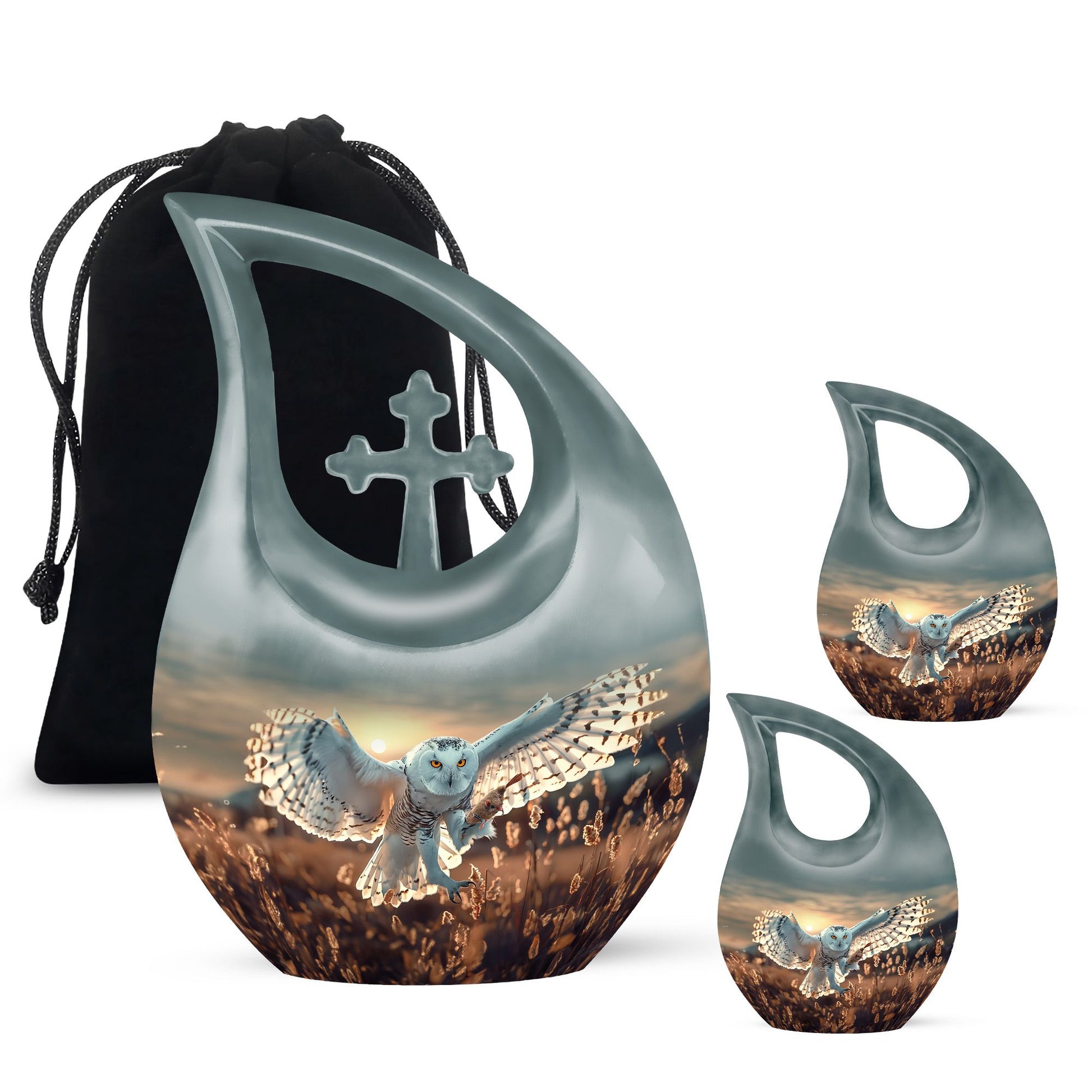 Owl Theme Large Urn With 2 Keepsake Urn