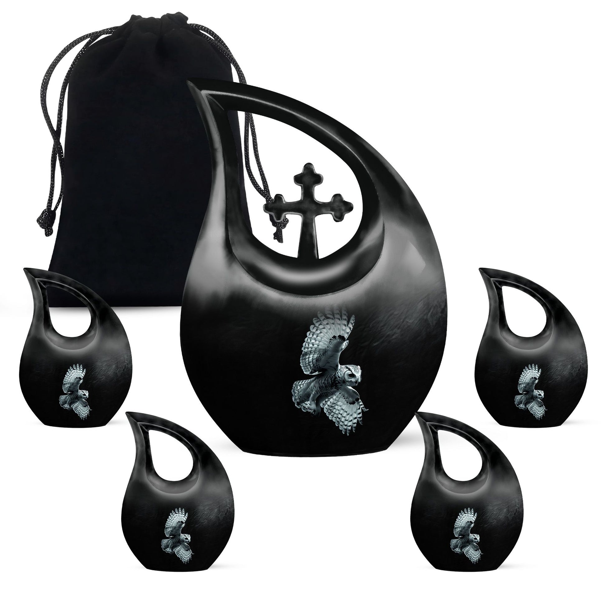 Owl Theme Large Urn With 4 Keepsake Urn