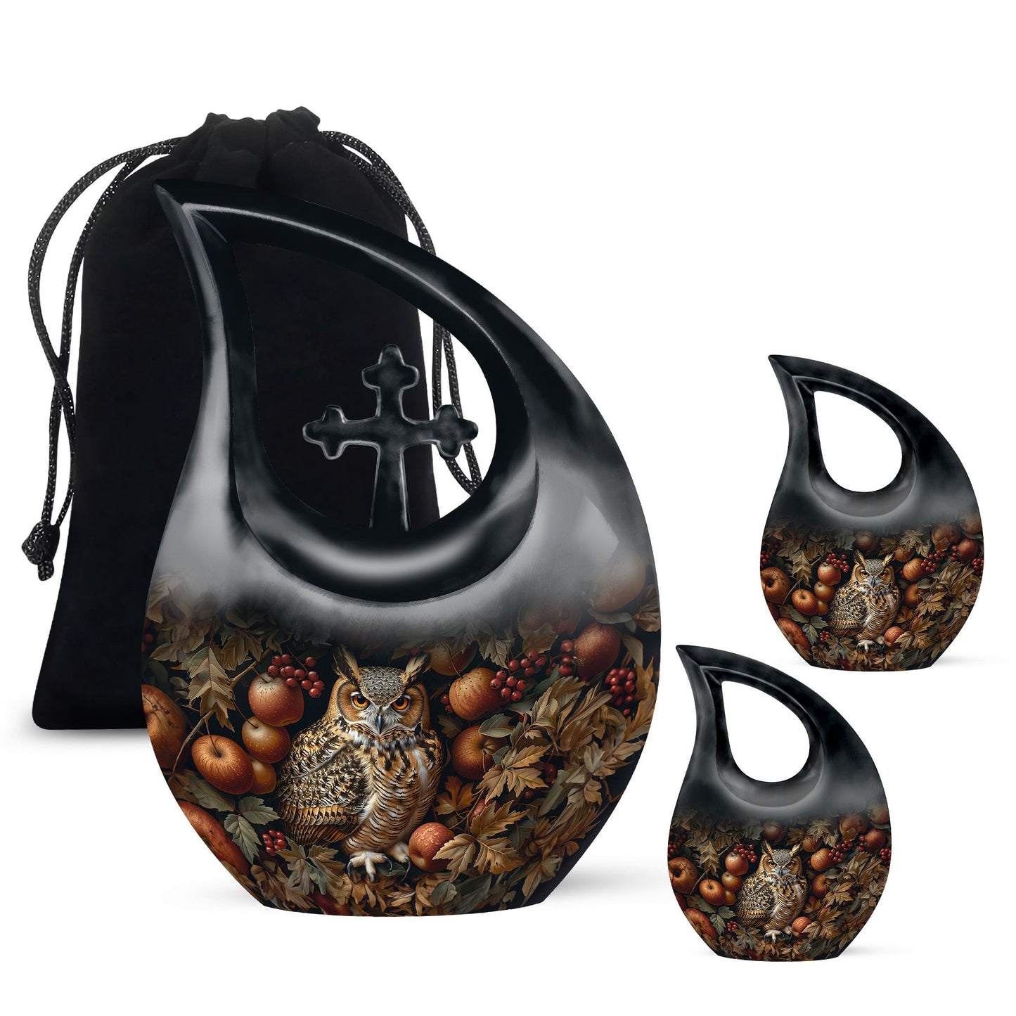 Owl Theme Large Urn With 2 Keepsake Urn
