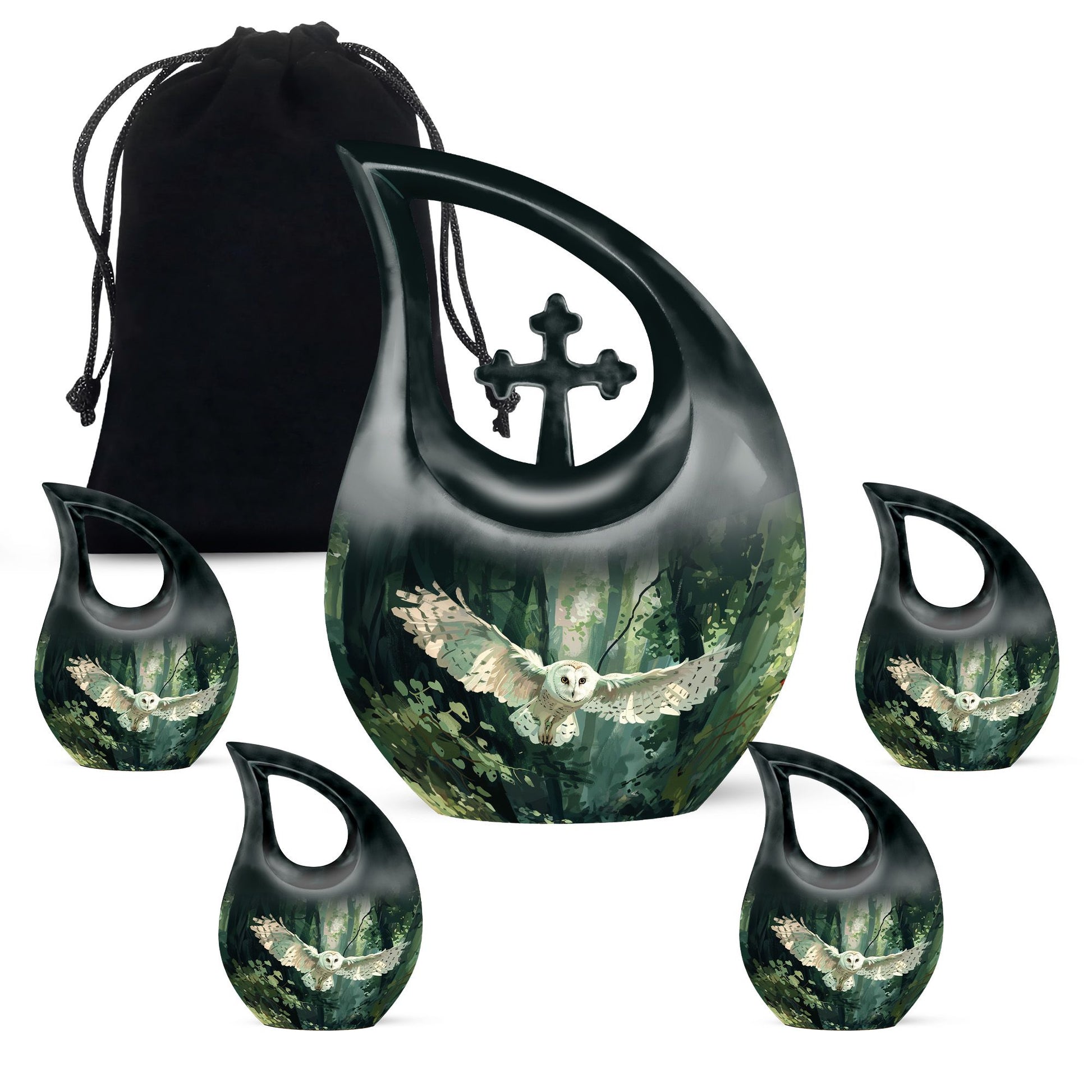 Owl Theme Large Urn With 4 Keepsake Urn