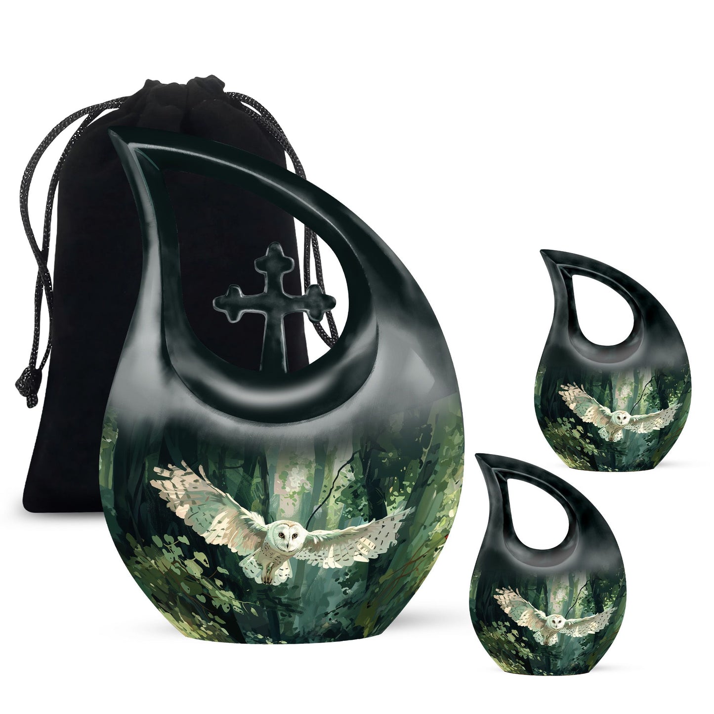 Owl Theme Large Urn With 2 Keepsake Urn