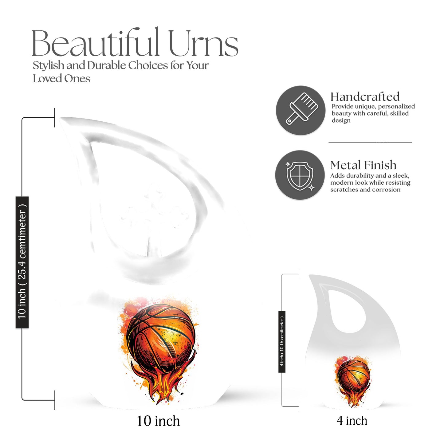 Large 10 inch Basketball themed Aluminum Urn, 