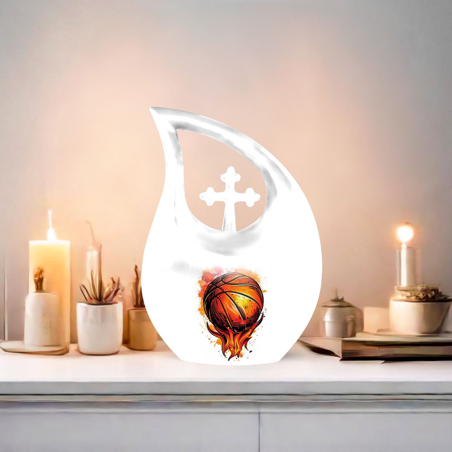 Large 10 inch Basketball themed Aluminum Urn, 
