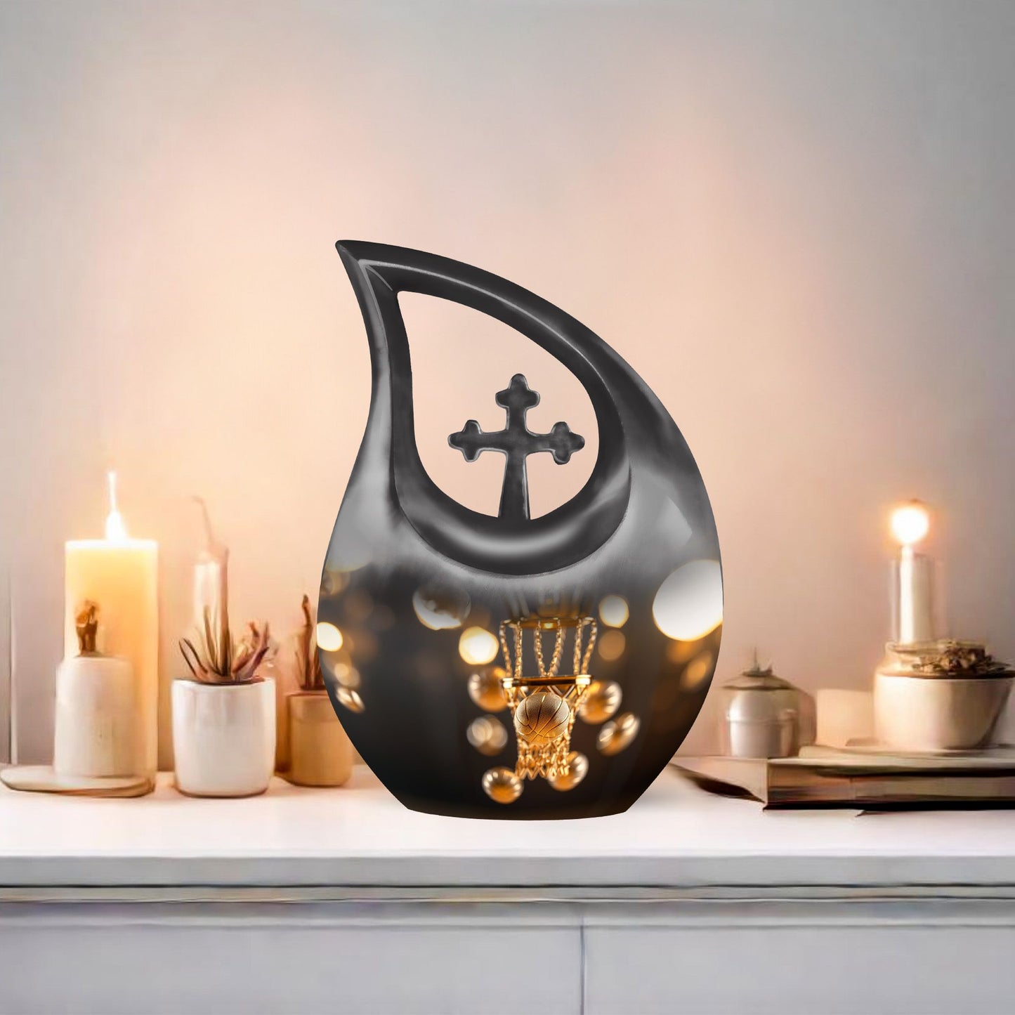 10 inch Basketball Themed Cross Drop Cremation Box for Adults